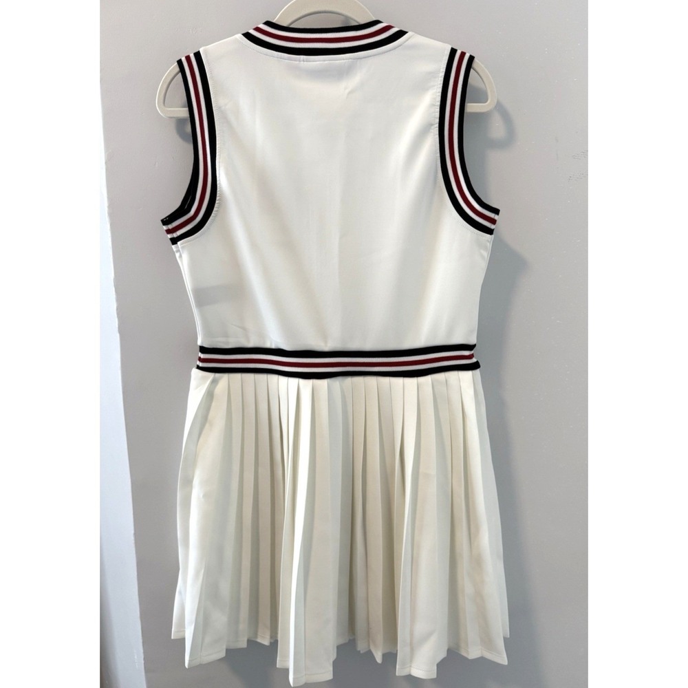 NWT Hunter Pleated Tennis Dress Mini Front Zip Sleeveless White Varsity Preppy M - Picture 3 of 12